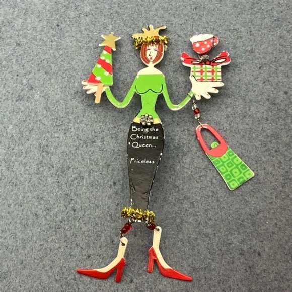 Christmas Pin Brooch Shopping Queen Tree Star Presents Cup Skirt Garland Shoes - Picture 2 of 14